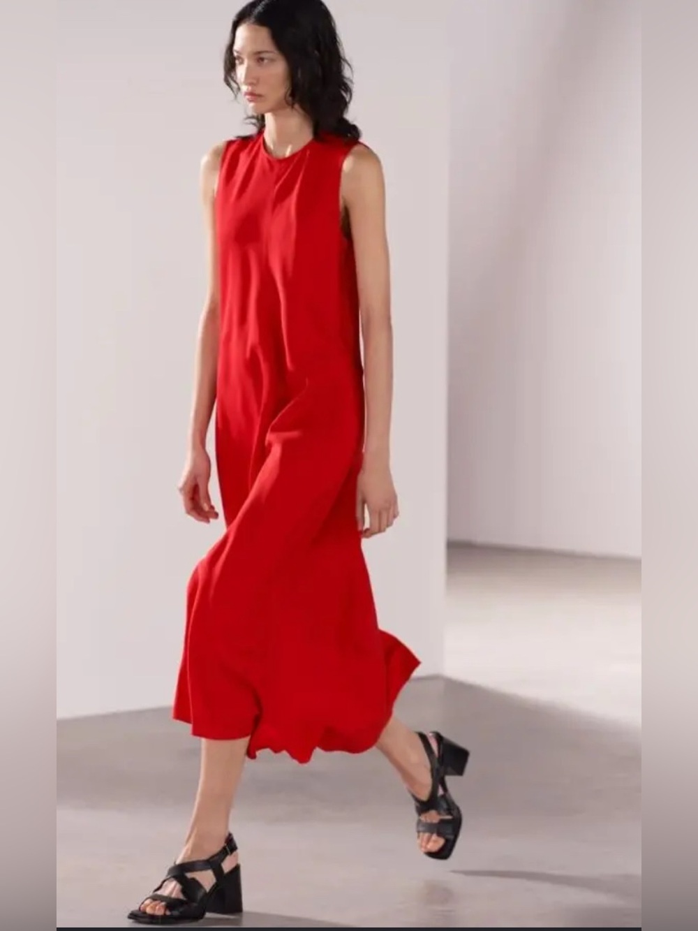Zara ZW collection Elevated Red Sleeveless Midi Dress pocket xs